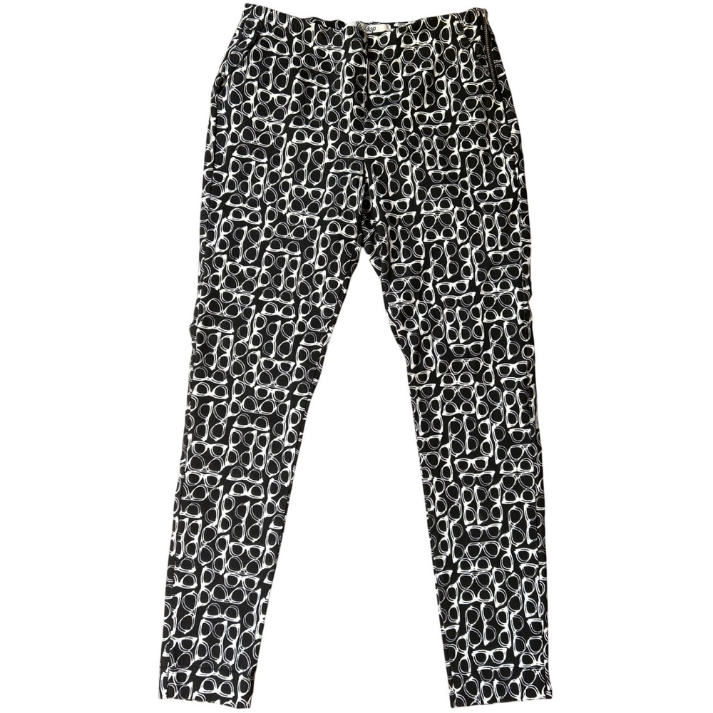 BeBop Womens Black Cream Eyeglasses Print Slim Ankle Pants Size 5 Artsy Retro